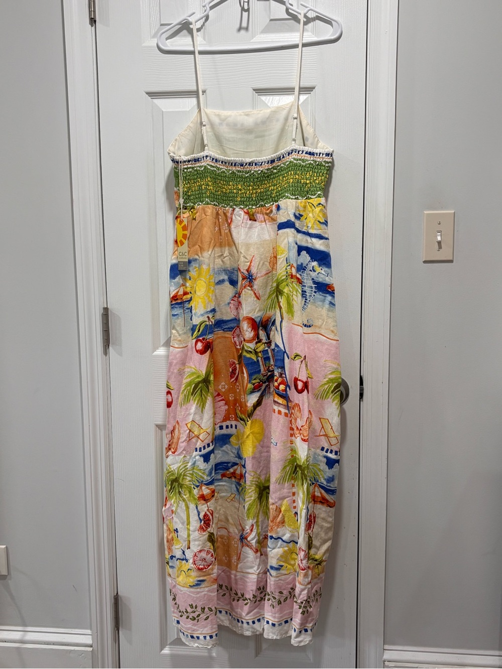 🩵🪻C&C California Multicolor Tropical Print Maxi Dress - Green, Pink, Blue - Picture 5 of 15